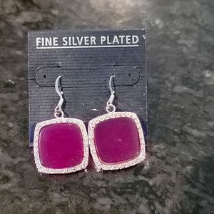 Fine Silver Plated Genuine purple quartz  earrings